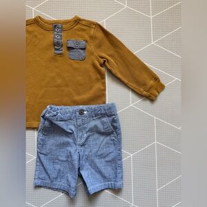 Old Navy|Baby boy/toddler Kids set,Mustard Long Sleeve Top w Chambray Shorts•5T